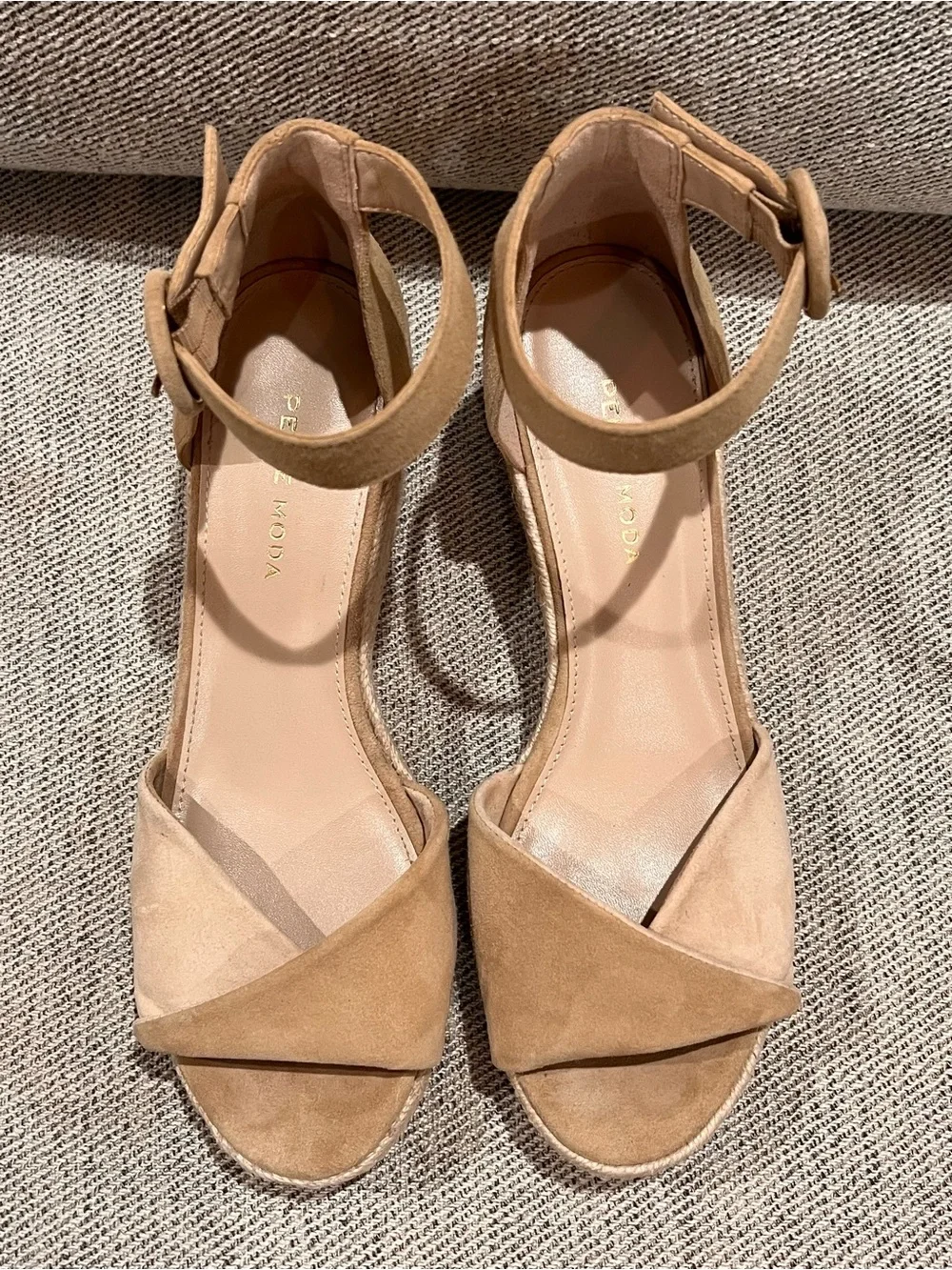 Pelle Moda Kove Two-Tone Beige Espadrille Wedge Sandal